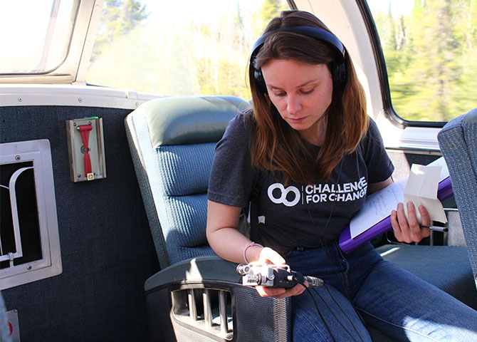 Catherine Phillips from Challenge for Change records conversations with passengers on board. 