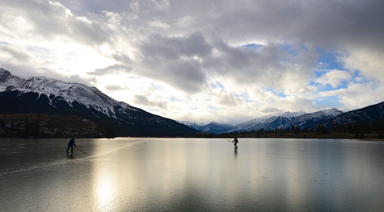 Skating on Talbot Lake, Jasper